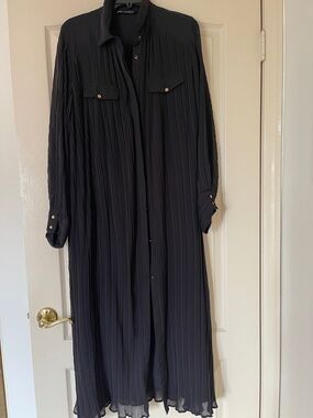 Zara Black Pleated Maxi Shirt Dress